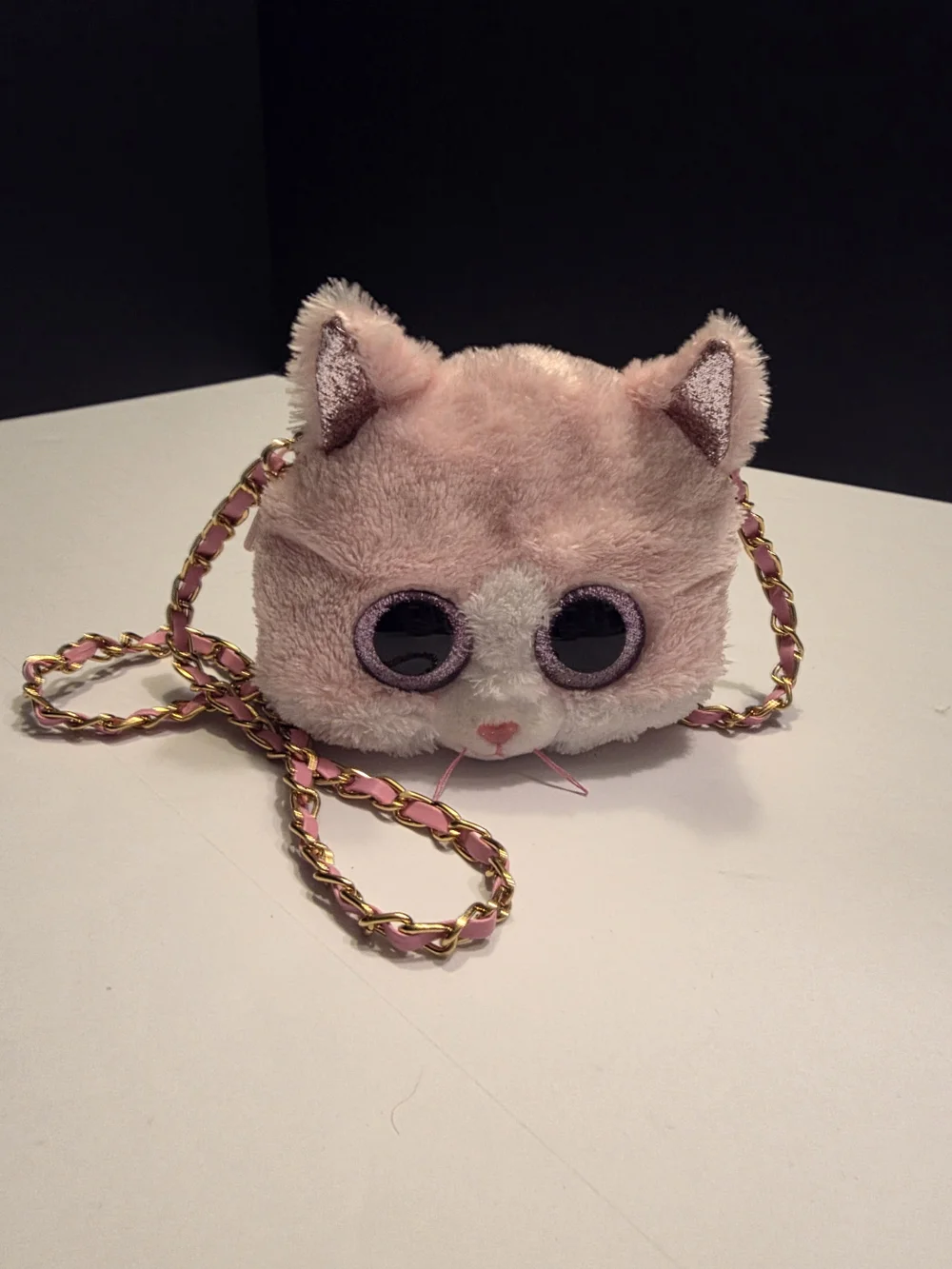 Ty Pink Plush Kitty Crossbody Bag with Glitter Ears